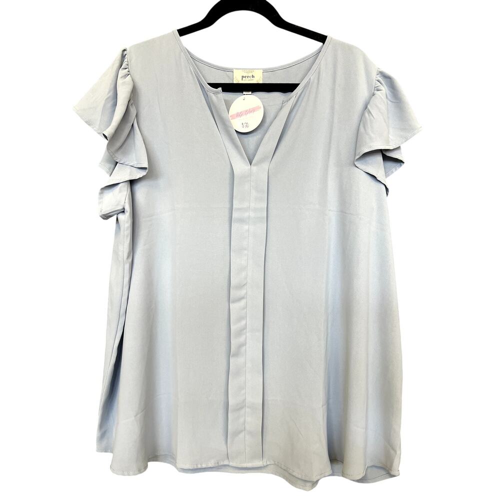 NWT Perch Light Blue Ruffle Sleeve Blouse Plus Size 2XL